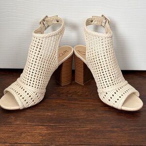 Sam Edelman Cream Woven Block Heel Sandals